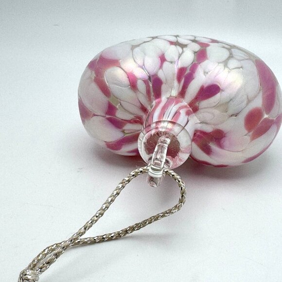 Hand-Blown Glass Heart Ornament Pink & White Mosaic Design Vintage Heavy - Picture 7 of 7